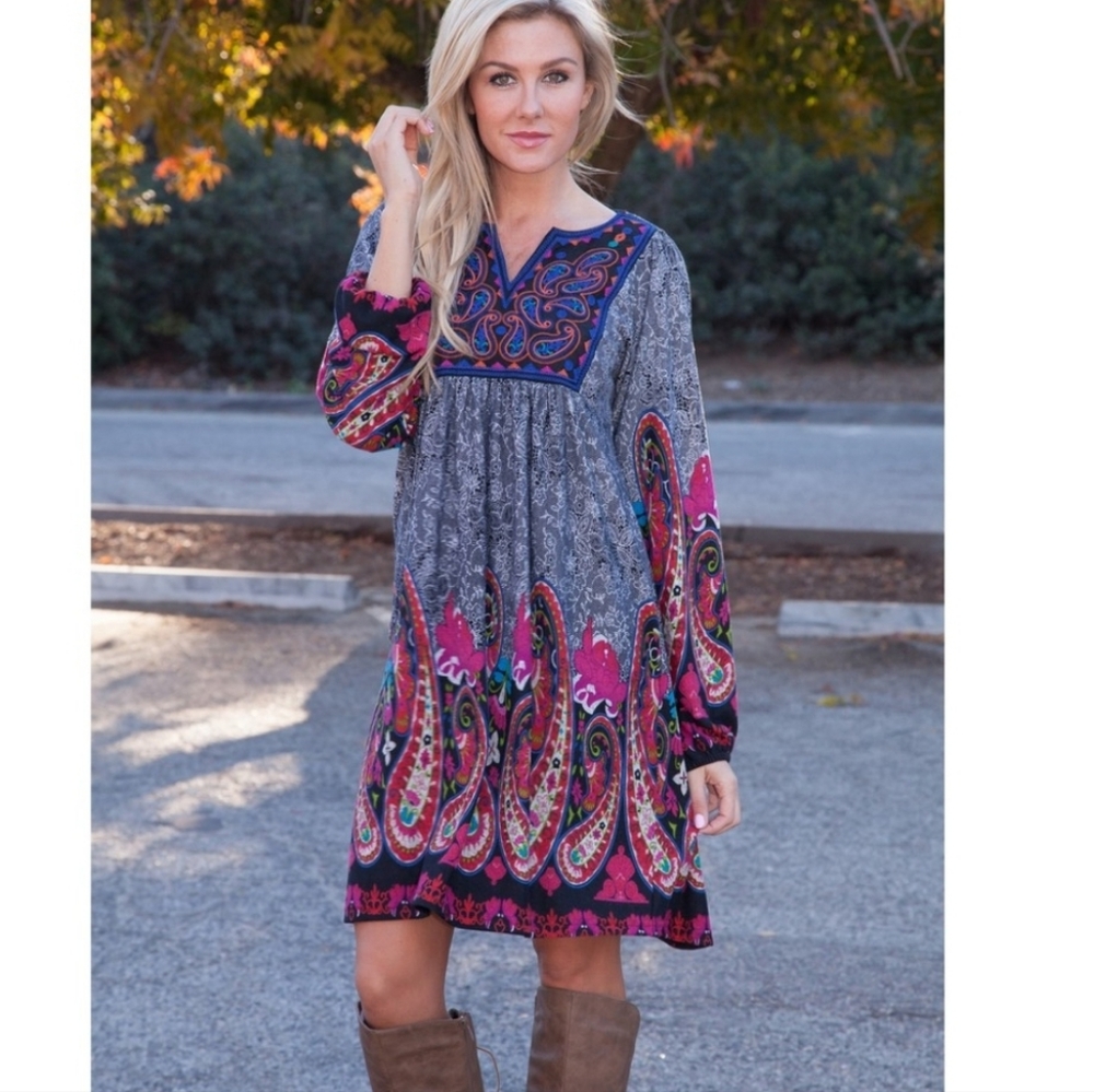 White Mark Boho Chic Paisley Super Soft Dress Size L